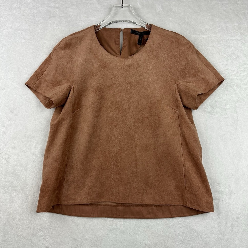 BCBG MAXAZRIA Blouse Top XXS Deep Blush Suede Feel‎ Short Sleeve